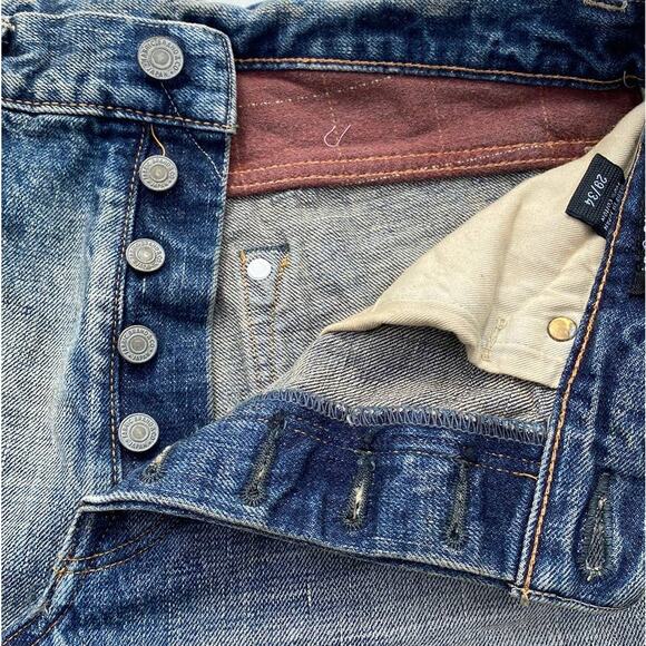 New Fabric Brand & Co Dirty Wash Selvedge Distressed Jean Denim Mini Skirt 29/34 - Picture 9 of 16